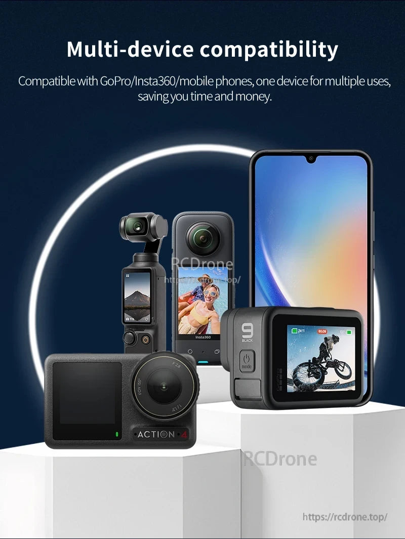 Startrc Mavic Folding Tripod, Compatible with GoPro, Insta360, and smartphones, enabling versatile multi-device use.