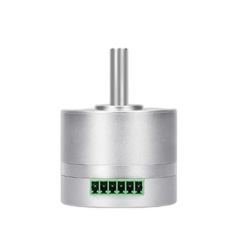 SteadyWin 4210AIO Servo motor with output shaft and green terminal connector, front view