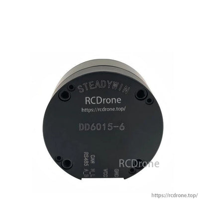 SteadyWin DD6015-6 motor: 24V, 0.65 N·m torque, RS485/CAN, 14-bit encoder, circular black design.