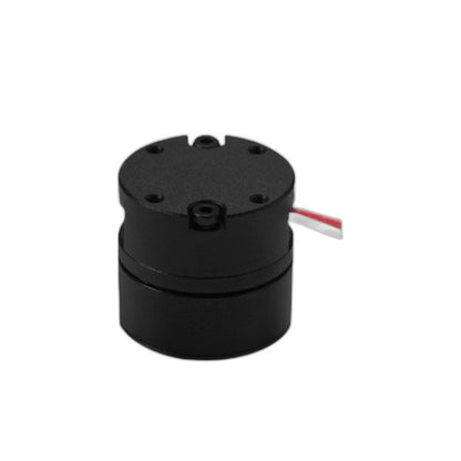 Rear view of GB1806 motor housing with mounting holes and red/white lead wires exiting the side