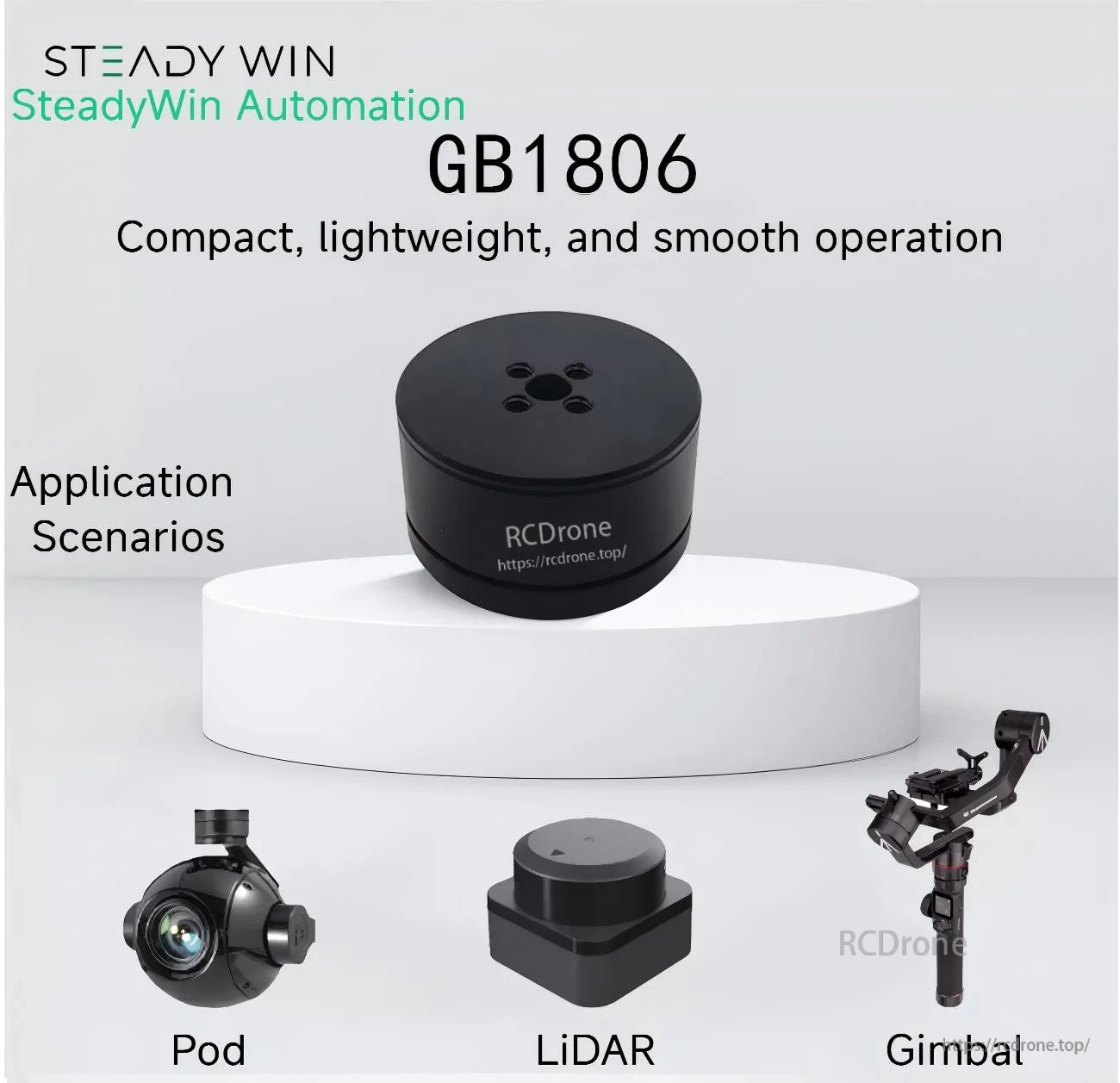 SteadyWin GB1806 12V compact gimbal motor, smooth operation, application scenarios for pod, LiDAR and gimbal