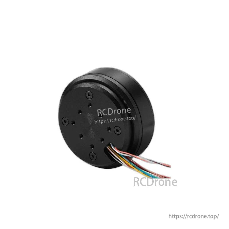 Rear view of motor housing with mounting holes and multicolor cable lead exiting the side