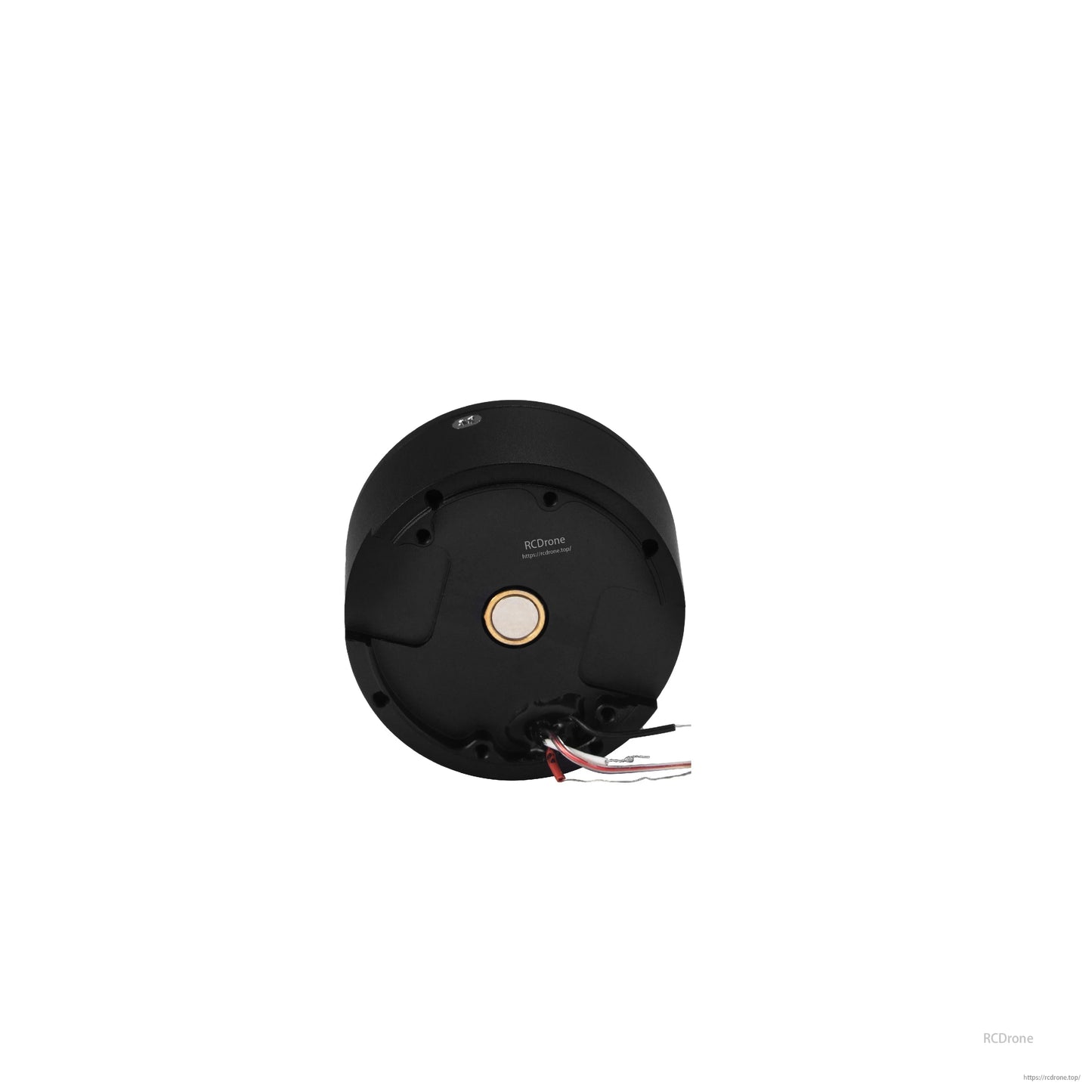 Black circular motor with wires and gold center