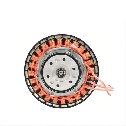 SteadyWin GWK6013-9 planetary gear motor front view showing copper windings, mounting face and lead wires