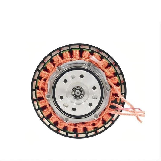 SteadyWin GWK6013-9 planetary gear motor front view showing copper windings, mounting face and lead wires