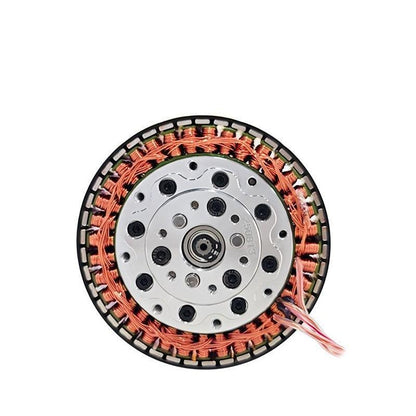 SteadyWin GWK7010-8 motor close-up, front face with copper windings and mounting plate