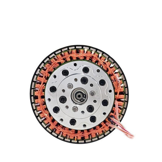 SteadyWin GWK7010-8 motor close-up, front face with copper windings and mounting plate