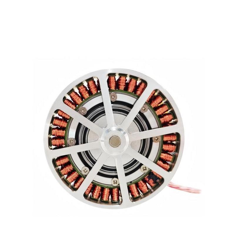 Top view of brushless motor stator with radial spokes and exposed copper windings