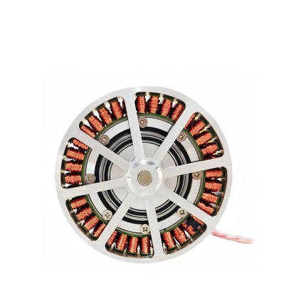 Top view of brushless motor stator with radial spokes and exposed copper windings
