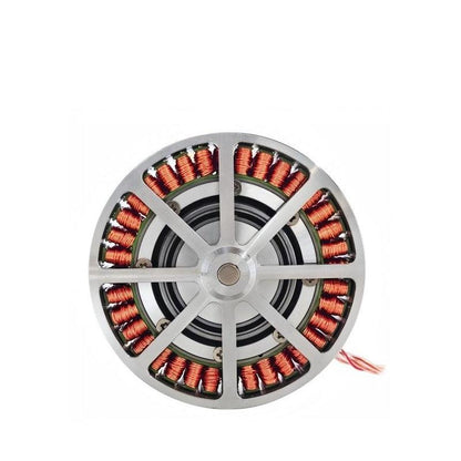 SteadyWin GWK7015-8 brushless outrunner motor, top view showing copper windings and silver rotor spokes