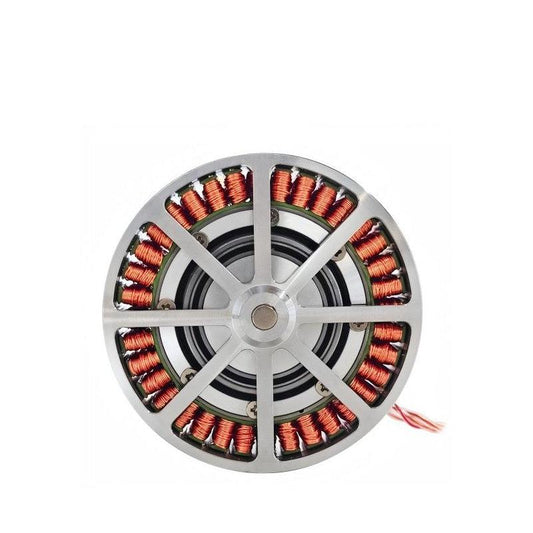 SteadyWin GWK7015-8 brushless outrunner motor, top view showing copper windings and silver rotor spokes