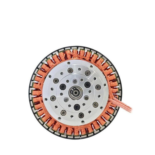 SteadyWin GWK8108-8 24V motor close-up of mounting face with bolt holes and copper windings