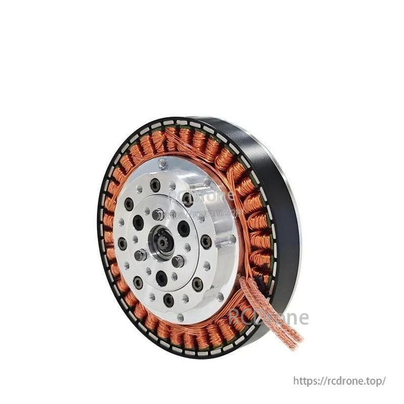 SteadyWin GWK8108-8 motor angled front view showing mounting face hardware and copper windings