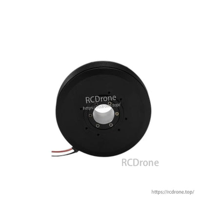 Front face view with center hub and power lead wires exiting from the side of the housing