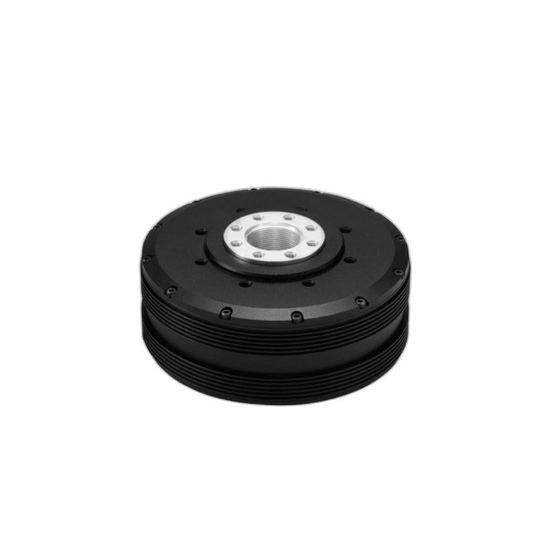 SteadyWin PM120 36V motor top view with threaded center hub and black finned housing