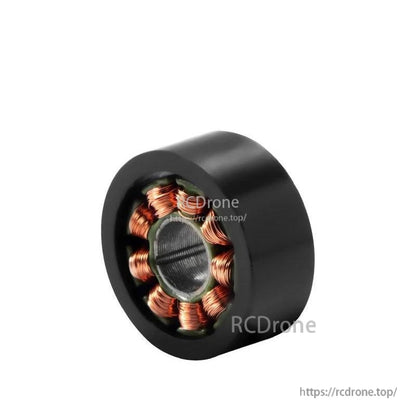 SteadyWin WK1105 motor stator seated in black outer ring, side-angled view of center bore
