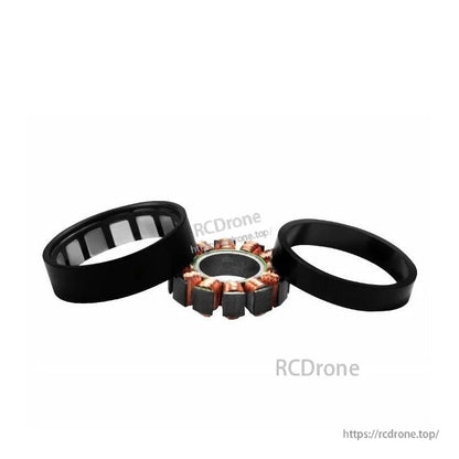 Frameless brushless motor with magnetic encoder, 12V, for gimbal cameras; features copper windings and black structural parts.