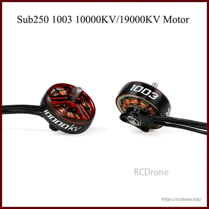 Sub250 1003 motors, available in 10000KV/19000KV, are designed for 1.6–2-inch toothpick and whoop drones.
