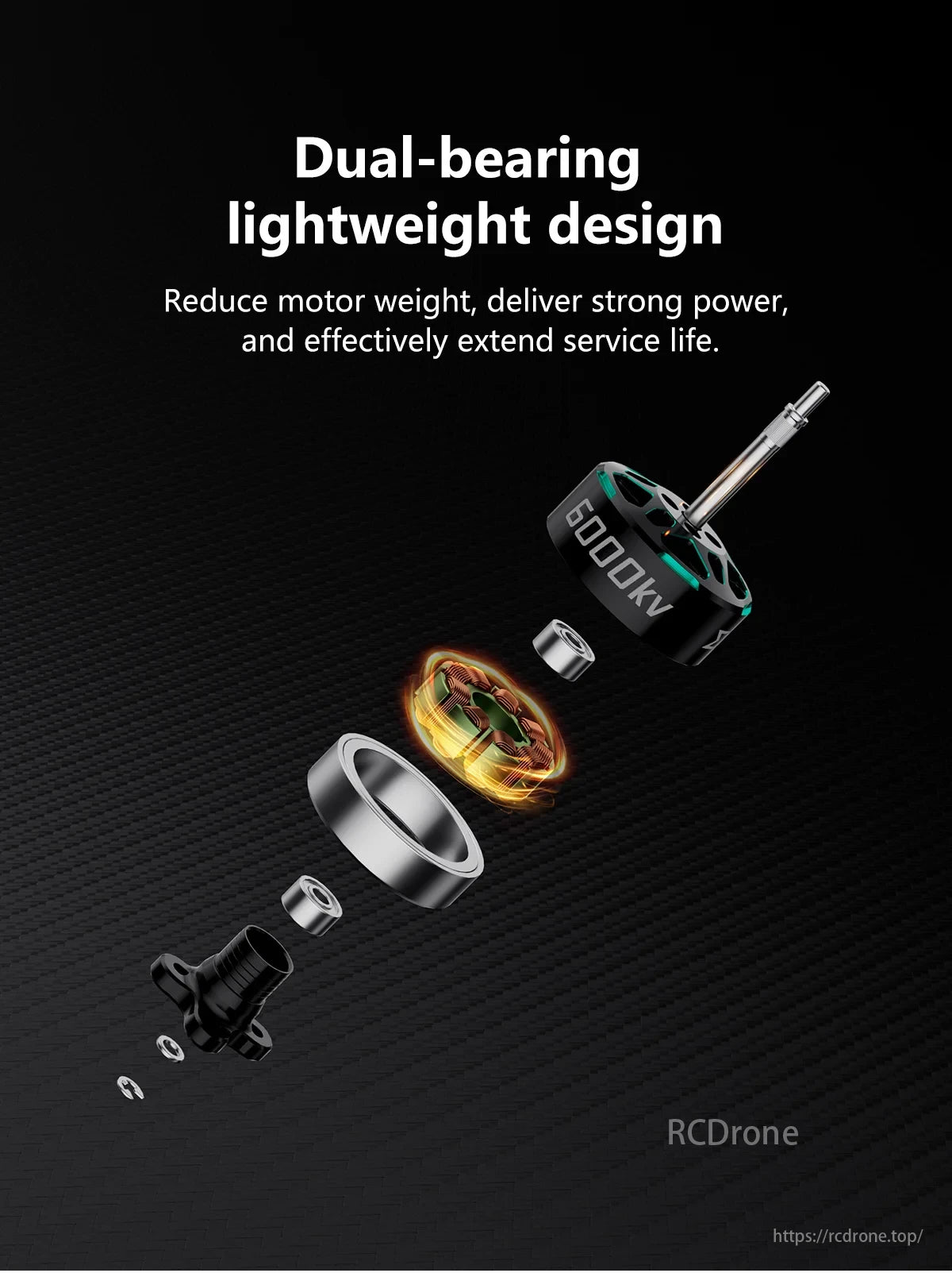 Sub250 1304 5700KV–6300KV 2–4S Brushless Motor, Dual-bearing design: lightweight, strong power, longer lifespan.
