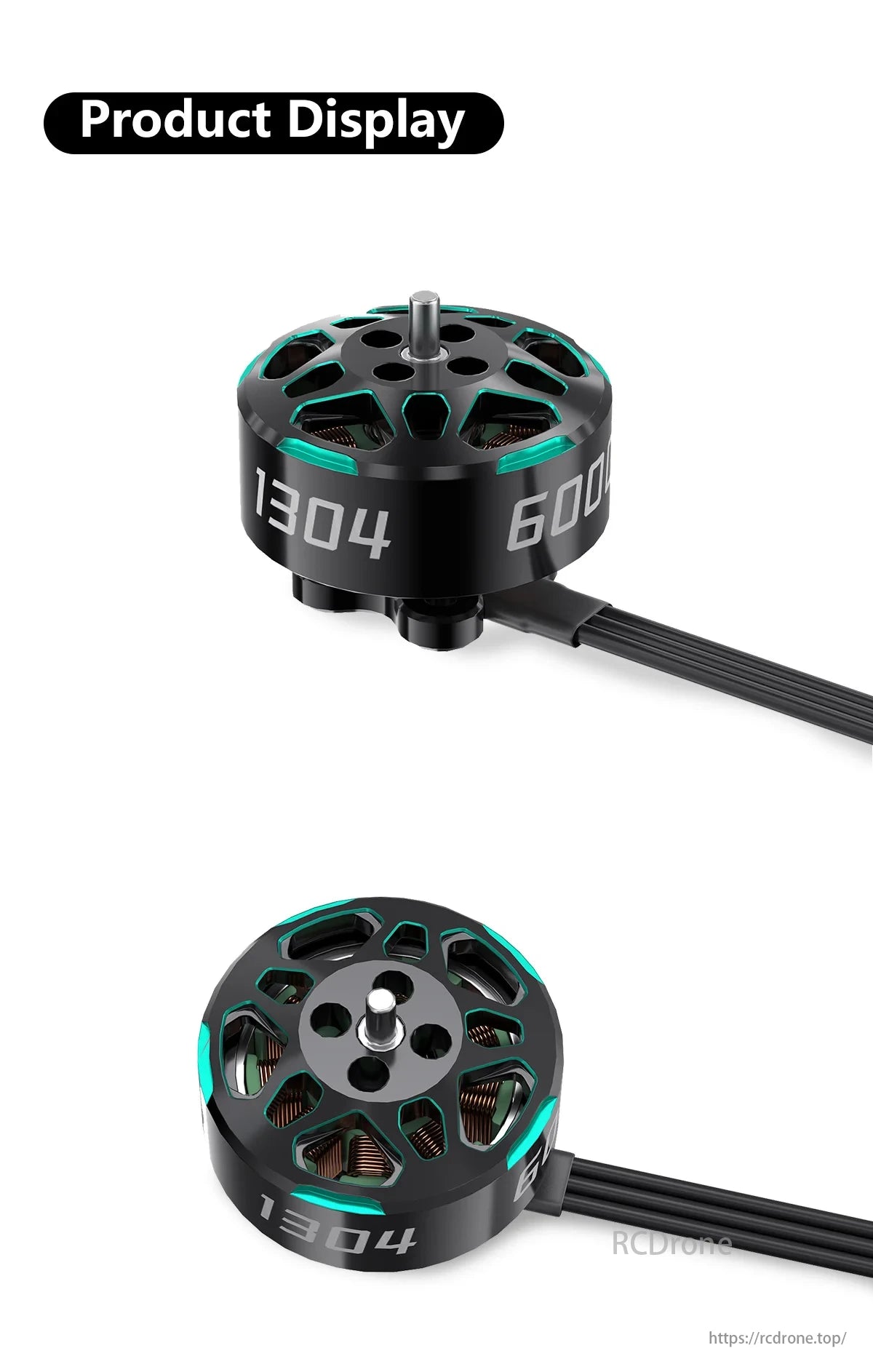 Sub250 1304 5700KV–6300KV 2–4S Brushless Motor, Specifications for an electric motor with varying KV range, stator configuration, and dimensions.