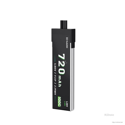 Vertical view of Sub250 battery label with 720mAh text, LiHV marking, and top lead