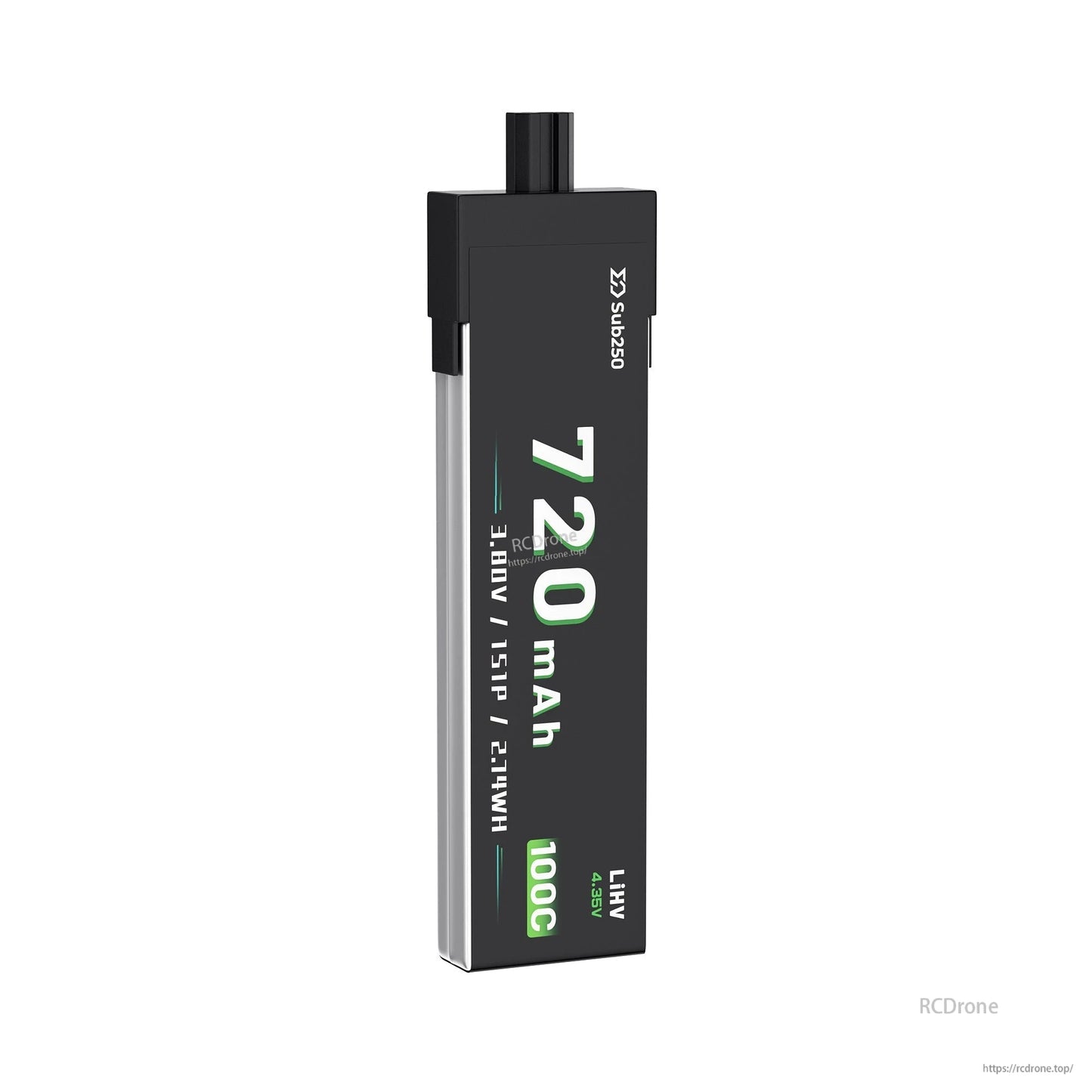 Sub250 1S 720mAh LiHV battery front label view showing 720mAh, 1S1P, and 100C print
