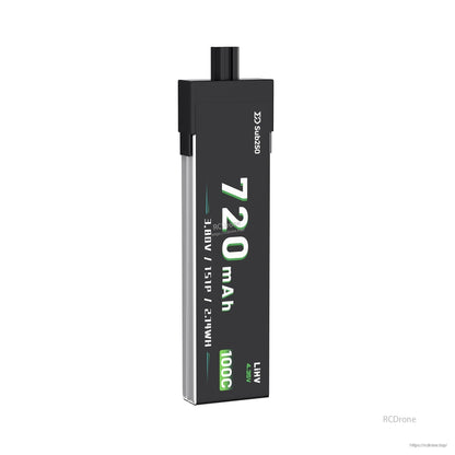 Sub250 1S 720mAh LiHV battery front label view showing 720mAh, 1S1P, and 100C print