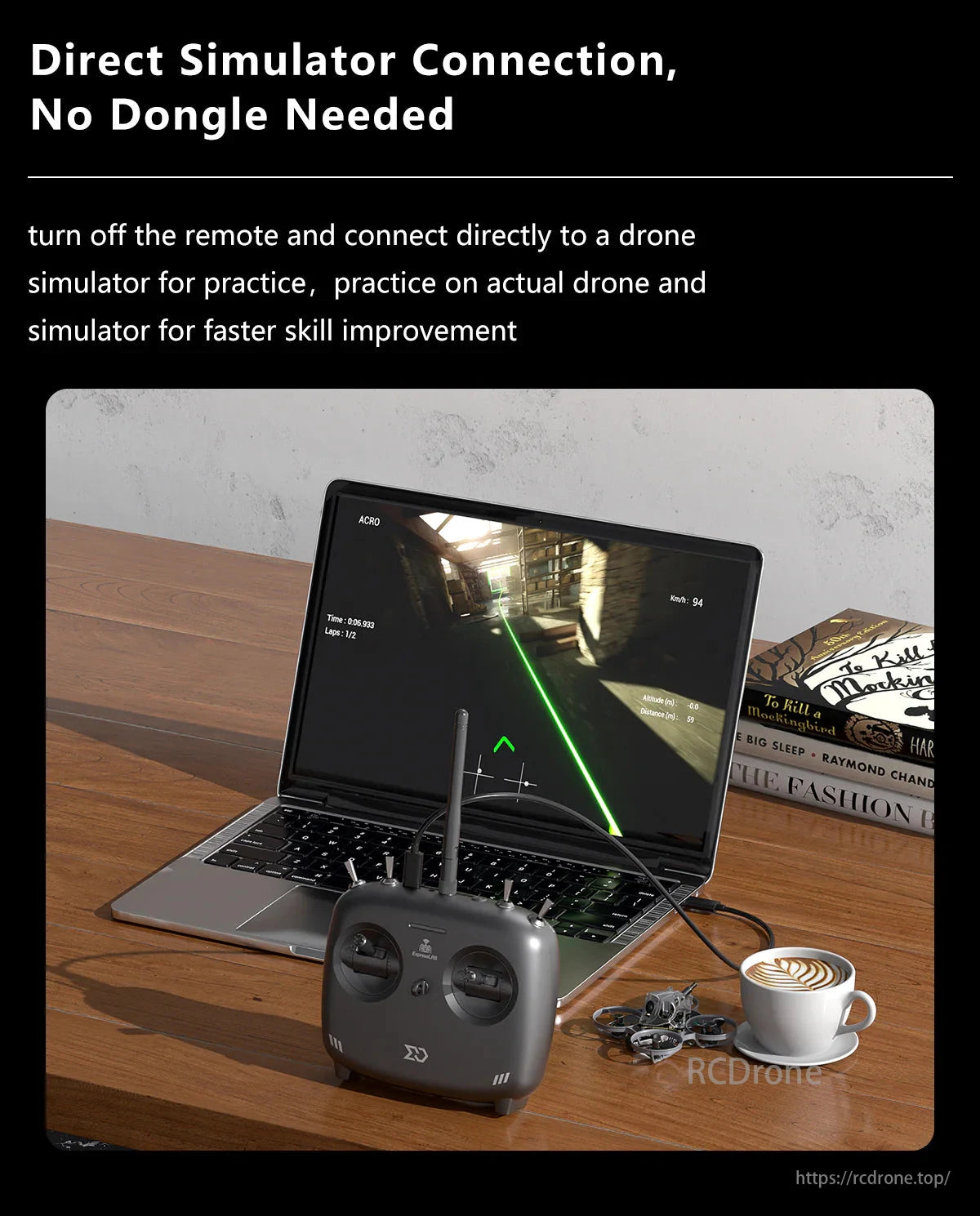 Sub250 65mm Whoop Drone, Connect directly to a drone simulator without a dongle for practice, improving skills faster with real drone and simulator training.