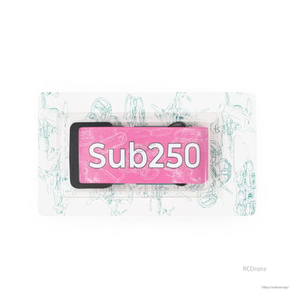 Pink Sub250 logo patch view with background line art graphic, showing strap pad detail