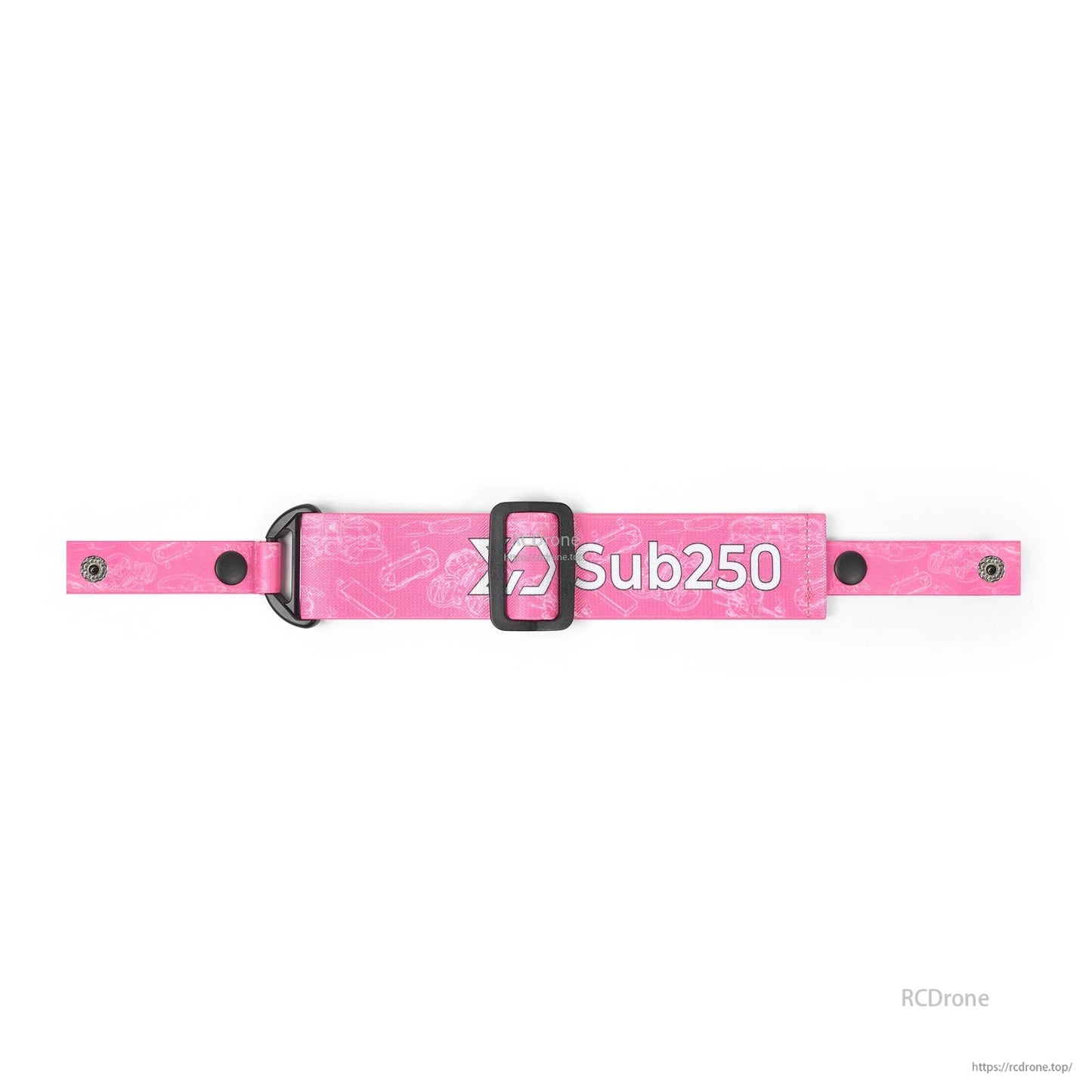 Sub250 Adjustable Nylon Braided FPV Goggle Strap in pink, full length with adjuster and end snaps