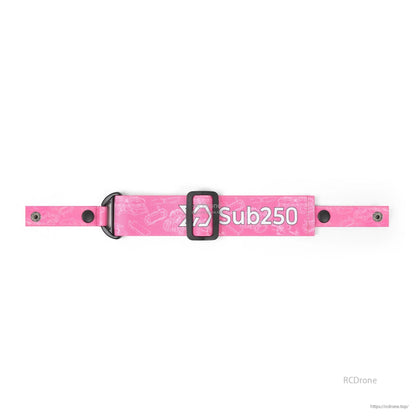 Sub250 Adjustable Nylon Braided FPV Goggle Strap in pink, full length with adjuster and end snaps