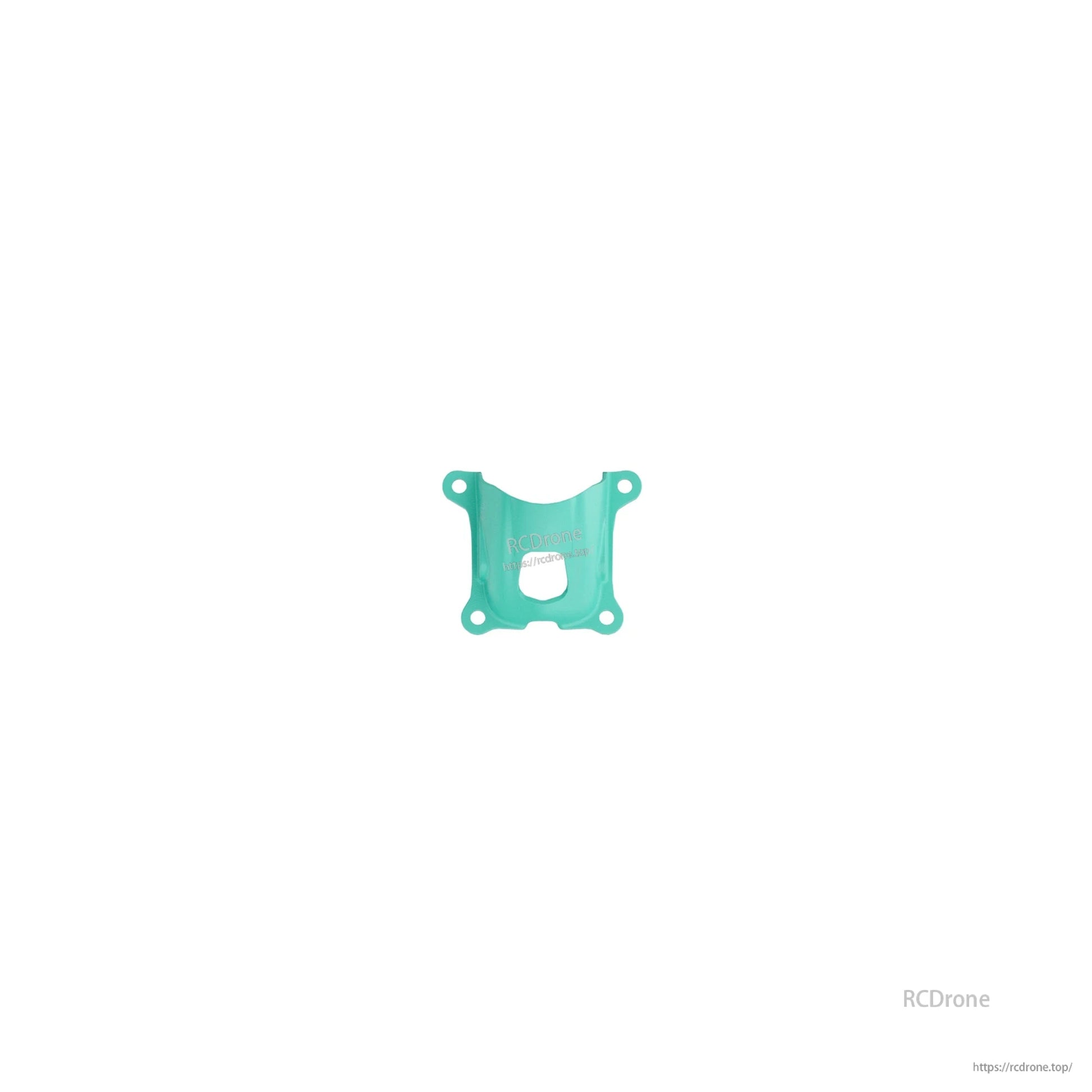 Teal top plate piece with center cutout and four mounting holes for the frame