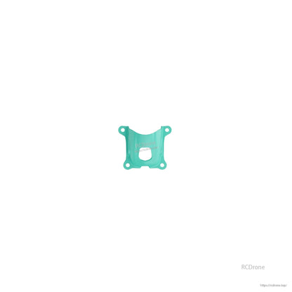 Teal top plate piece with center cutout and four mounting holes for the frame