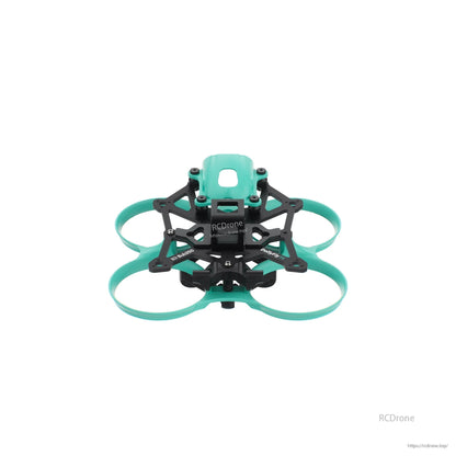 Front view of ducted drone frame with teal canopy opening and stacked plate structure