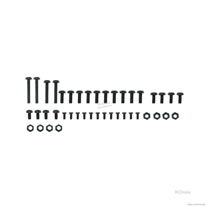Included hardware set with assorted screws, small bolts, and hex nuts laid out by size
