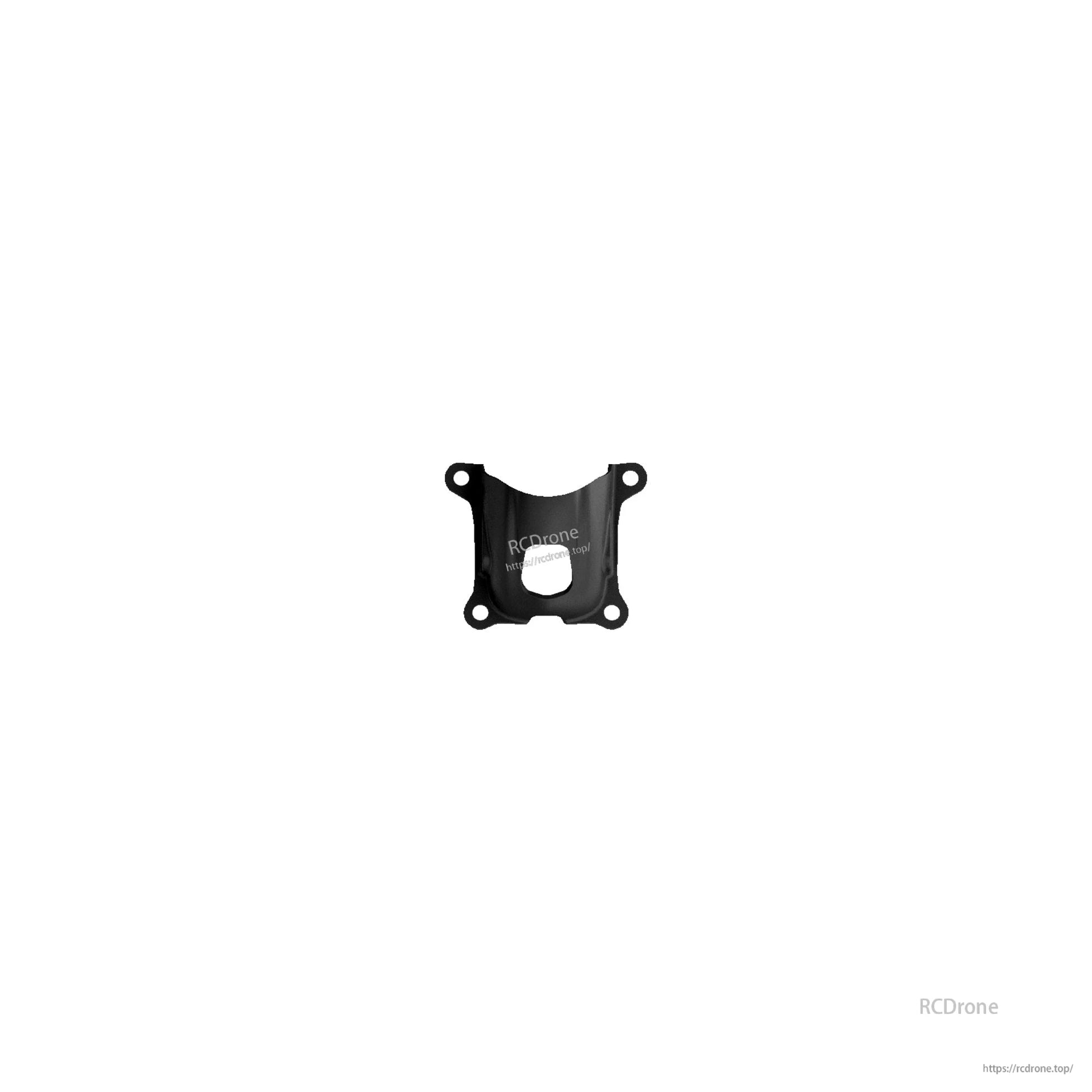 Black top plate piece with center cutout and four mounting holes