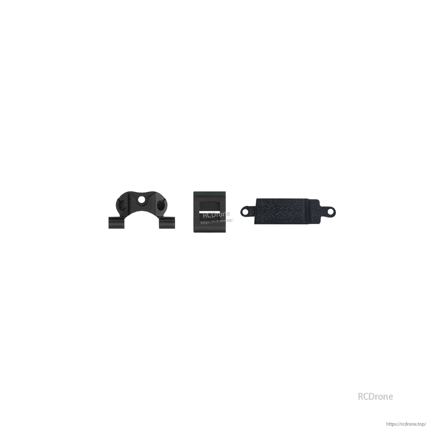 Mounting accessories set with curved clamp piece, small block spacer, and rectangular foam pad