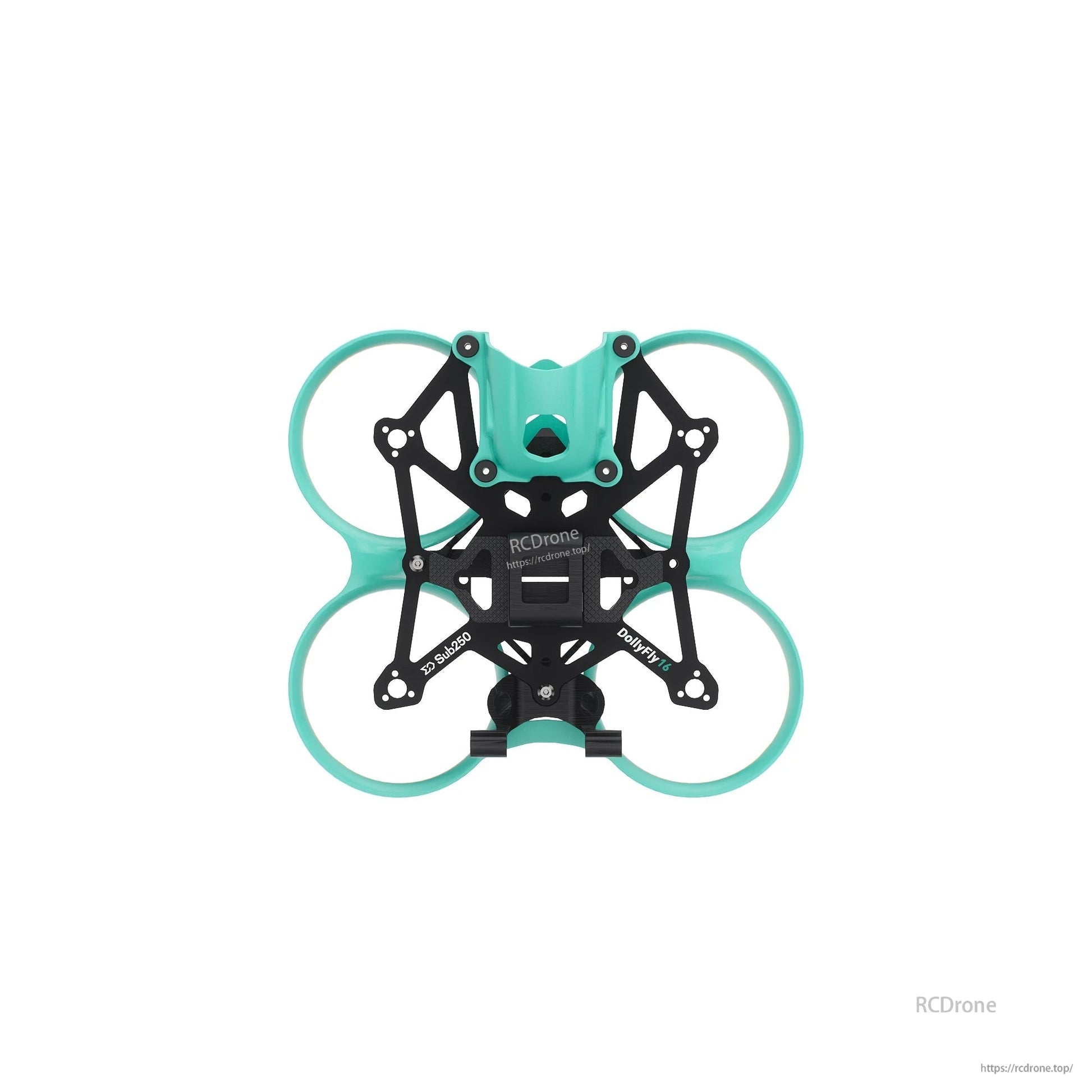 Sub250 DollyFly16 HD O4 Pro replacement frame parts shown assembled, full top-down outline with duct guards