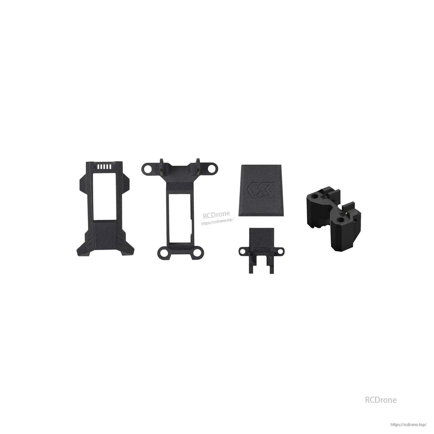 3D printed frame parts set including camera/stack mounts and two black blocks