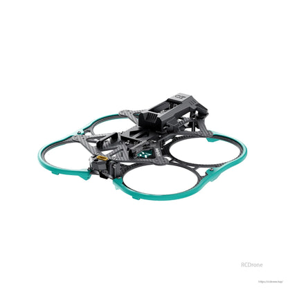 Angled rear view of assembled ducted frame showing rear mount area and carbon bracing