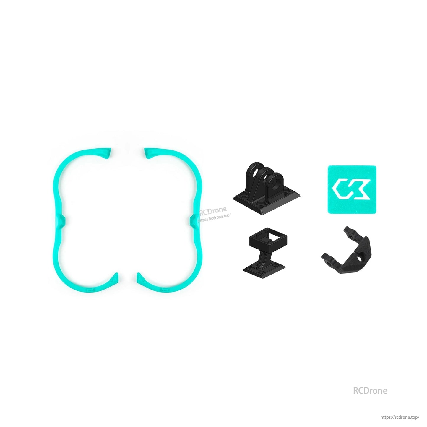 Accessory parts set: teal duct guards plus small black mounts and square logo pad