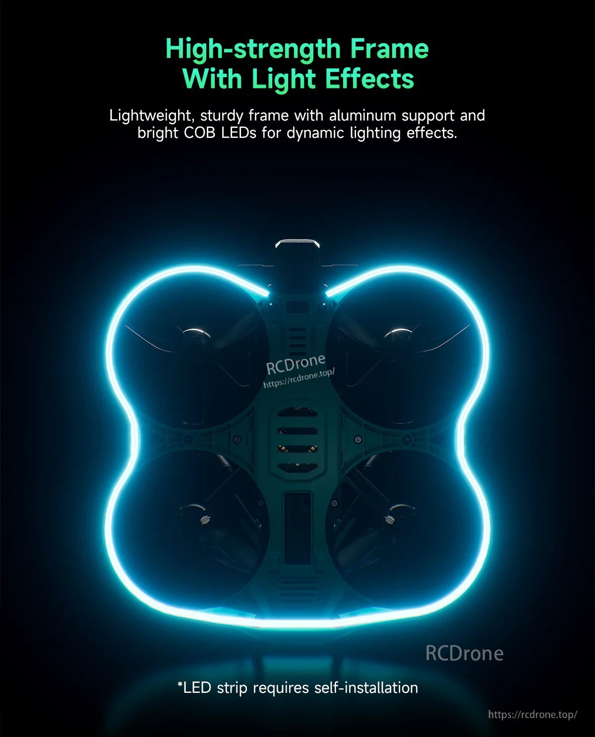 DollyFly25 V2 ducted frame with integrated COB LED light strip effect around the prop guards