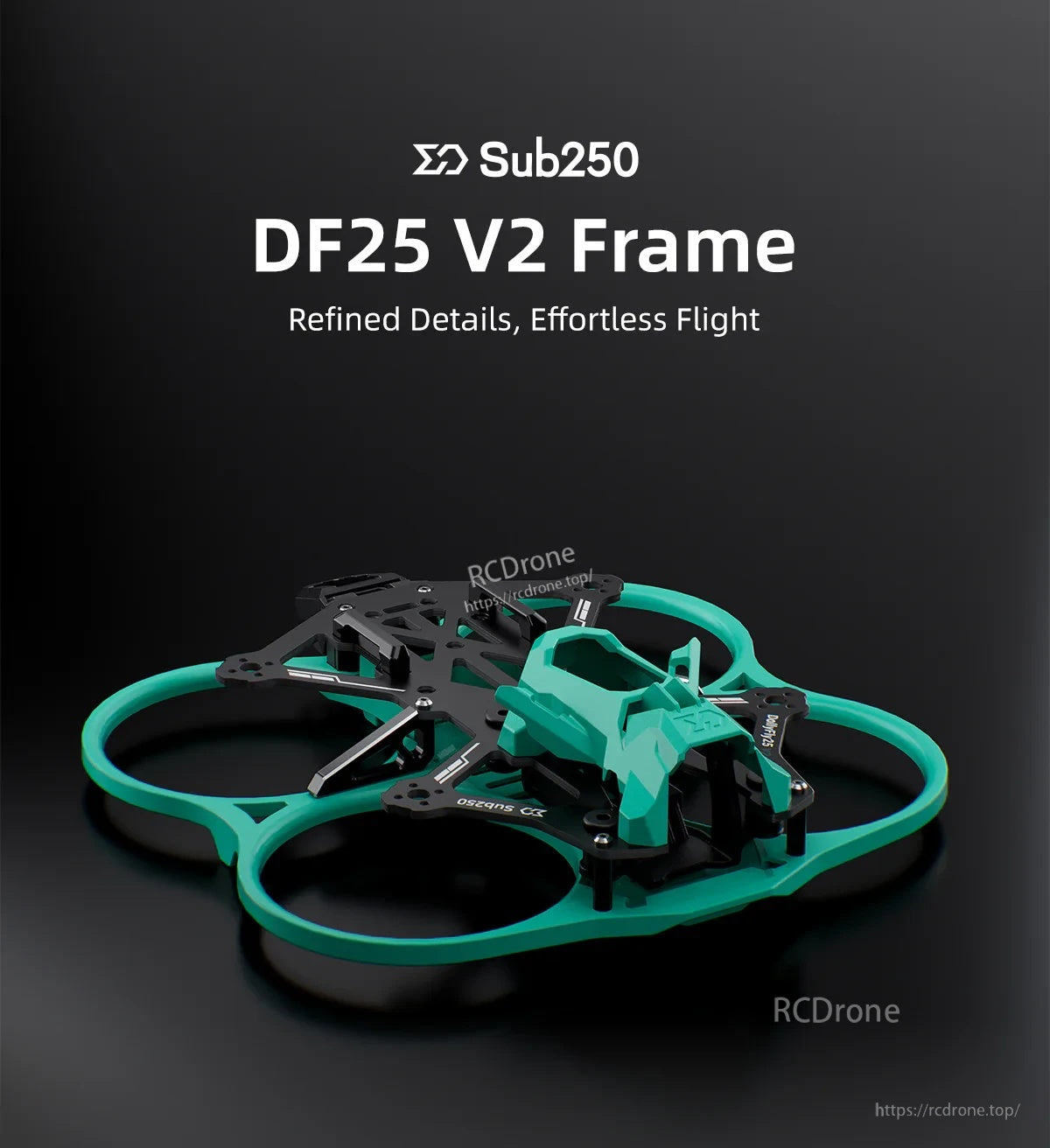 Sub250 DollyFly25 DF25 V2 120mm 2.5-inch FPV frame kit with mint green prop guard and canopy