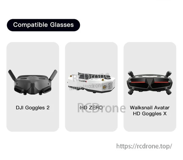 Compatible glasses list for Sub250 goggle strap: DJI Goggles 2, HD ZERO, and Walksnail Avatar HD Goggles X