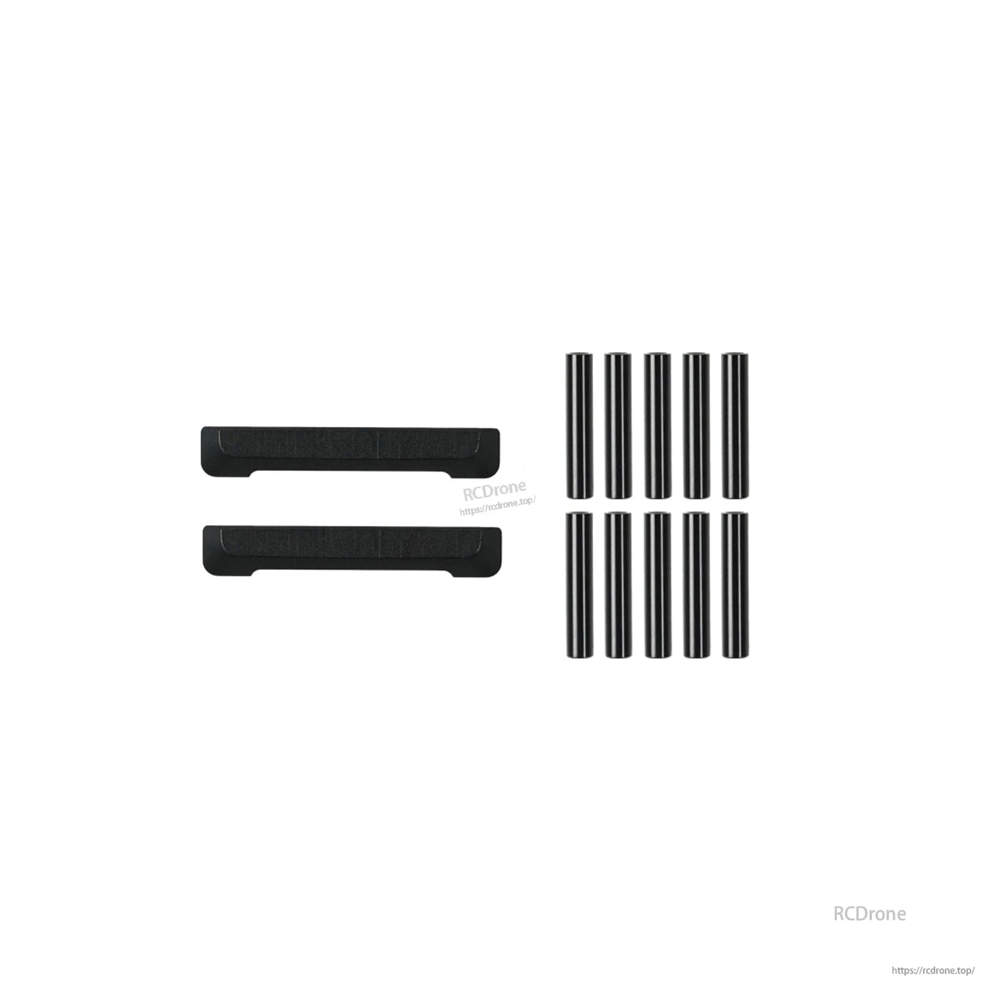 Frame spacers and side rails set with multiple black standoffs and two long support bars
