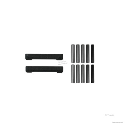 Frame spacers and side rails set with multiple black standoffs and two long support bars