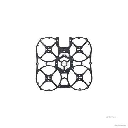 Carbon fiber main frame plate with motor mount hole patterns and center logo cutout