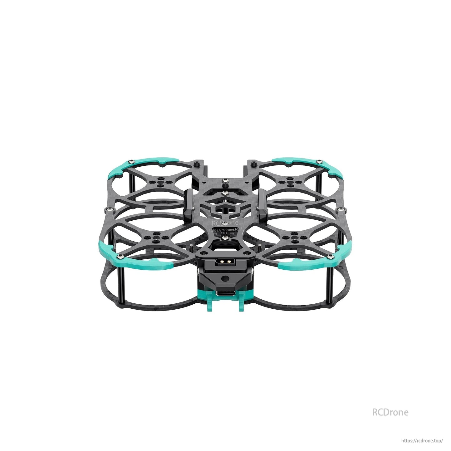 Rear view of ducted drone frame showing center stack area and rear connector opening