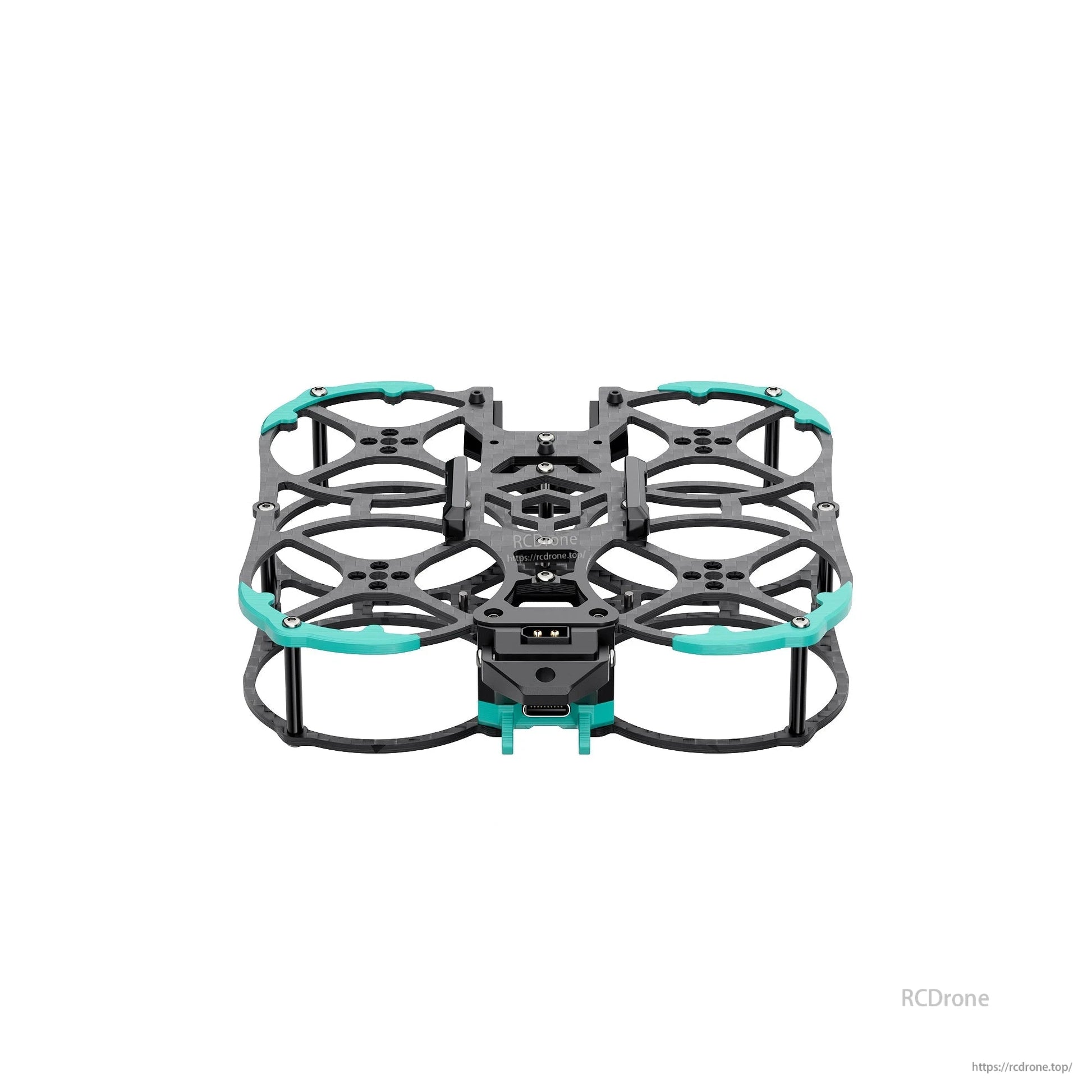 Rear view of ducted drone frame showing center stack area and rear connector opening