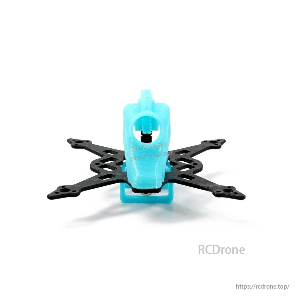 Front view of blue TPU canopy and carbon fiber X frame for Nanofly16 micro drone build